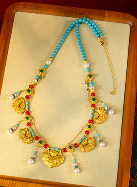 水舞 D1190 新娘新款平安如意锁金色新中式汉服旗袍唐风璎珞项链