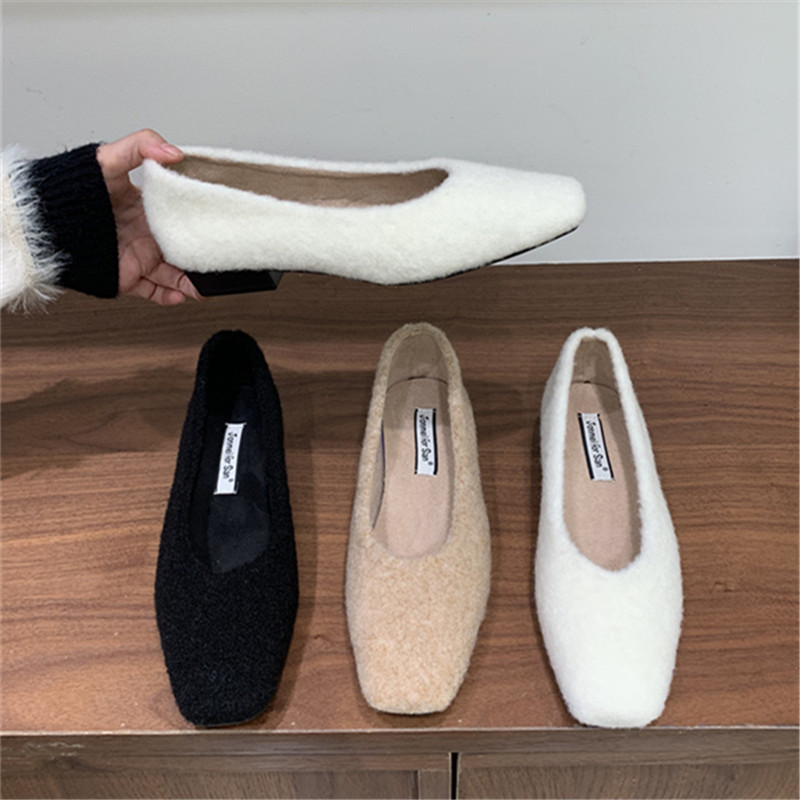 加绒粗跟单鞋子女配裙子2025新款秋冬毛呢方头保暖低跟晚晚风瓢鞋 - 图2