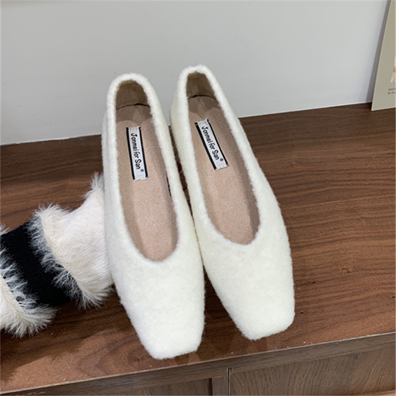 加绒粗跟单鞋子女配裙子2025新款秋冬毛呢方头保暖低跟晚晚风瓢鞋 - 图1