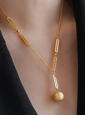 不掉色高级感有求必应磨砂小金球时尚百搭气质项链女锁骨链颈链夏