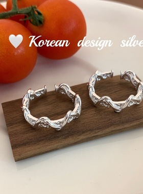 韩国东大门饰品 S925纯银肌理纹波浪形戒指 开口可调节指环女