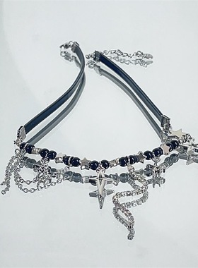 小众设计拼接星芒流苏项链个性锁骨链冷淡风时尚百搭嘻哈气质颈链