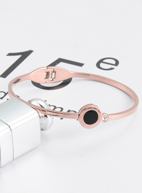 简约罗马数字钛钢手镯玫瑰金明星同款时尚手环手链