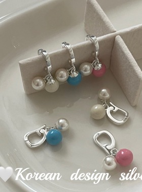 韩国ins小众简约饰品 S925纯银粉白蓝色滴釉珠珠吊坠高级感百搭款