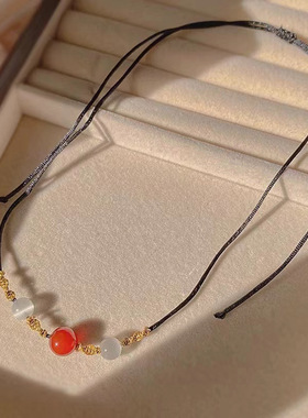 法式潮流时尚百搭红玛瑙珠情侣编织手绳小众轻奢设计简约闺蜜同款