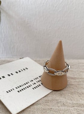 韩版ins小众设计镂空微笑戒指轻奢小众个性高级时尚百搭开口指环