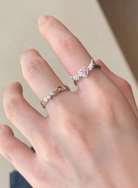 甜美清新爱心情侣对戒轻奢小众设计精致高级感开口可调节男女指环