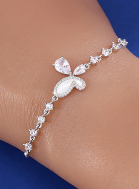 轻奢高级感微镶锆石超闪蝴蝶抽拉手链女ins韩版时尚气质感手饰潮