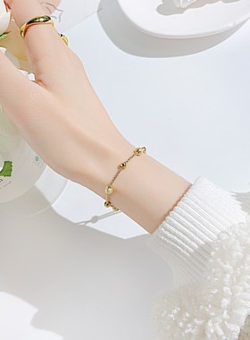 轻奢百搭好运小球手链钛钢不褪色转运珠简约女礼物可抽拉珠珠手饰