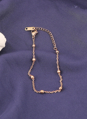 气质钛钢18K玫瑰金圆珠手链彩金简约配饰品女生礼物饰品吊坠首饰