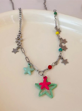 彩色镂空星星项链女小众设计高级感个性颈链多巴胺气质百搭锁骨链