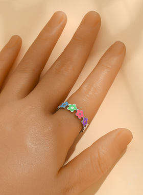 热卖彩色花朵开口戒指女日韩版时尚小清新甜美可调节指环