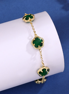 新款微镶彩色锆石五瓣花手链女欧美时尚热卖五叶草手饰潮