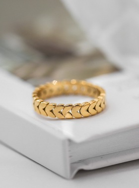 复古树叶钛钢镀18K金戒指女不掉色高级感冷淡风麦穗个性轻奢手饰