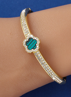 微镶满钻超闪个性设计五瓣花手镯女热卖五叶花手环源头工厂