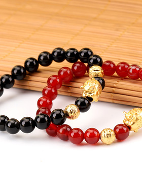 本命年蛇年编织红绳2025年手链女金猪新年礼物红玛瑙生肖手串男礼