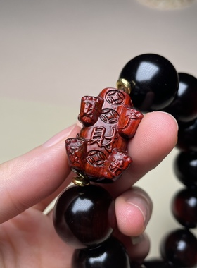 犀牛角紫檀木雕刻貔貅手串复古风男女简约文玩盘玩把玩佛珠