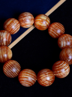 顺纹满油高透琥珀木帝王血龙木男手串长白山北沉香东北松明子佛珠