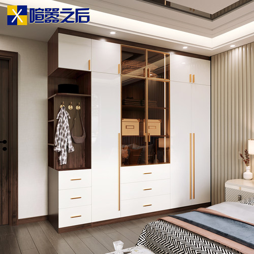 轻奢衣柜家用卧室定制整体衣帽间带灯衣橱组合收纳储物柜子8A-809 - 图3