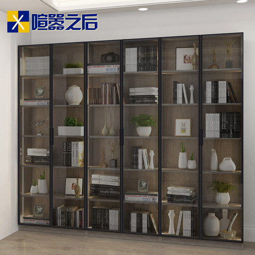 北欧玻璃门转角书柜置物架办公展示柜带灯组合书橱定制书架F-305 - 图1