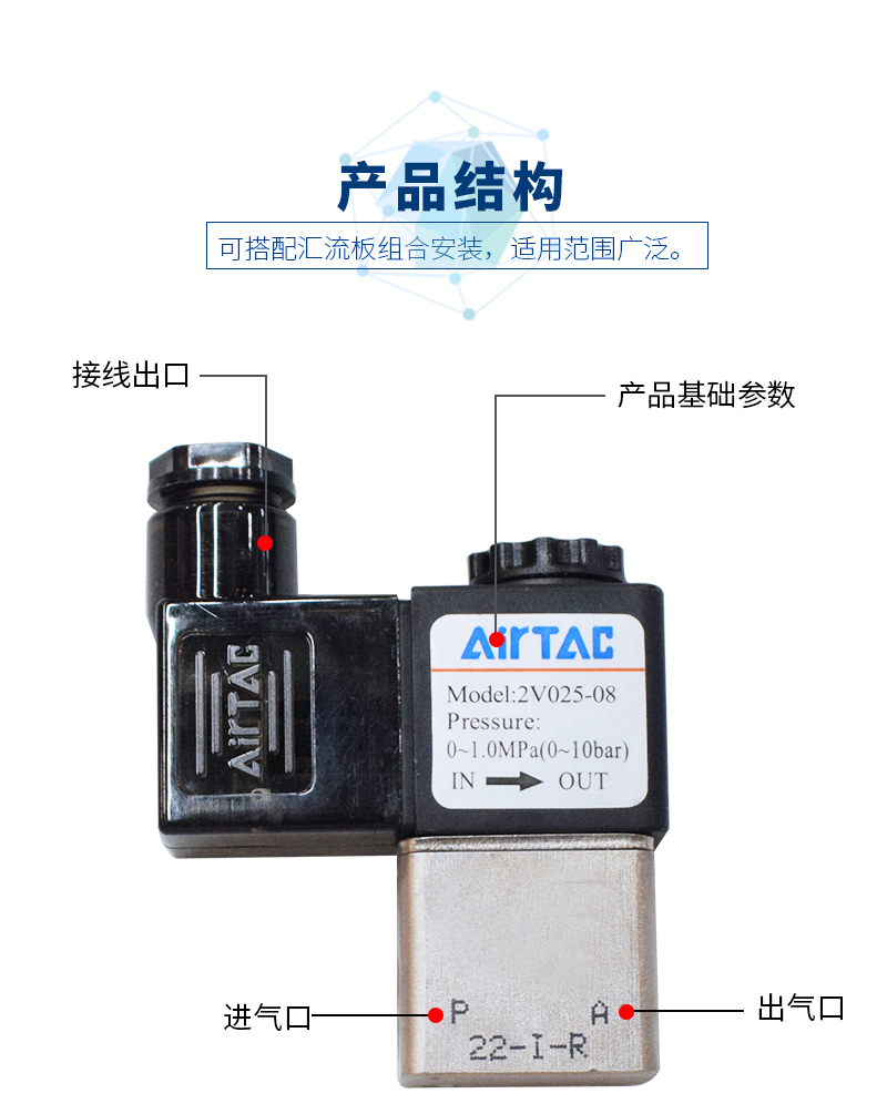 AirTac亚德客2V025-08 2V130-15 2V250-25 二位二通电磁阀 DCAC - 图0