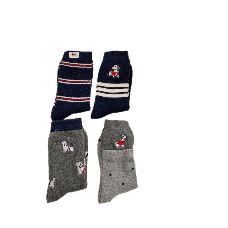 秋冬韩版卡通小狗刺绣加厚羊毛袜子女条纹布标腊肠狗保暖堆堆袜,淘宝优惠券,粉丝福利购,淘宝优惠卷