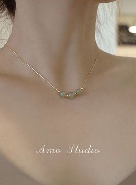 转运珠玉石项链女ins锁骨链吊坠