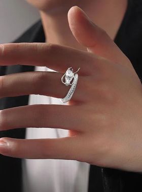 新中式国潮本命年神龙戒指男款ins轻奢小众生肖戒子男士指环开口