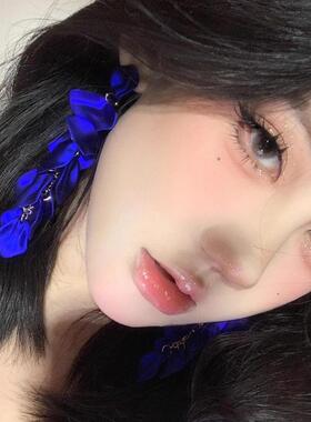 梦核感蓝色花瓣耳环女复古夸张流苏耳坠韩系高级感轻奢耳钉耳饰潮