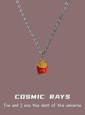 小薯条立体吊坠项链长款毛衣链