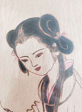手工烙画练琴图 烫画 火笔画 手工艺品 木版画书画国画35*50cm