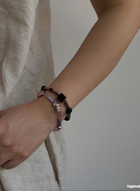 夜白原创天然黑玛瑙串珠手链