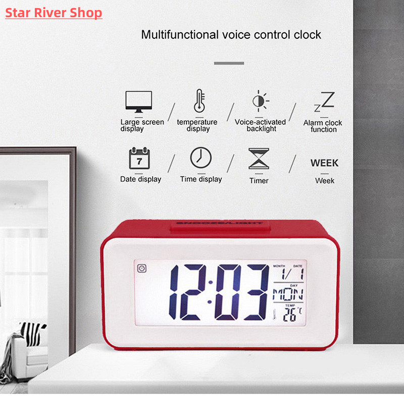 Home Desk Digital Clock Sound Control Backlight 12/24 H Snoo - 图3