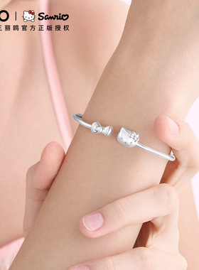 三丽鸥正版联名凯蒂猫蝴蝶结手镯女925银高级感银饰生日礼物6089