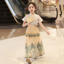 Children Mafacial dress Govert Hanksuit Summer Suit Girl China Wind Baby Girl Don Dress Half Body Dress Child Dress