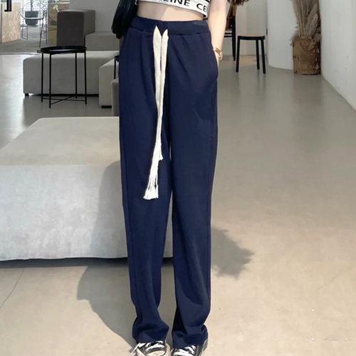 不起球 坠感慵懒运动遛弯裤编织抽绳垂感裤休闲卫裤面条裤子女夏 - 图1