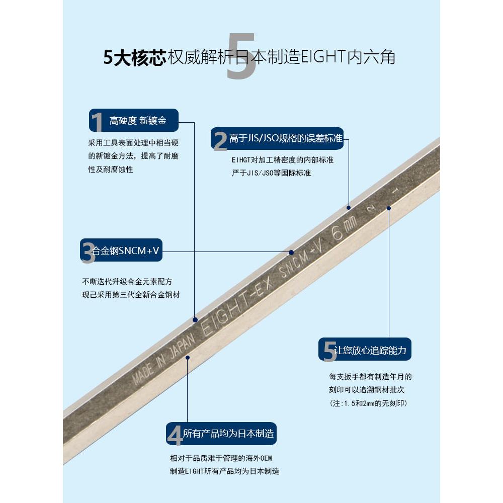 日本EIGHT百利TLC-S7 RE YE OR 内六角扳手 彩色扳手 八牌S9N - 图0