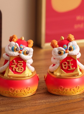国潮醒狮小摆件招财马年春节礼物