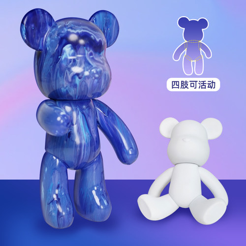 流体暴力熊手工diy材料包 自制熊白胚液体颜料暴力熊中号套装创意网红客厅摆件儿童流体画熊丙烯手办礼物礼盒 - 图1