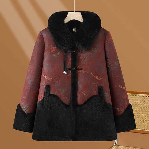 官方正品中老年人冬装外套女妈妈新中式国风上衣奶奶时尚皮毛一体 - 图2