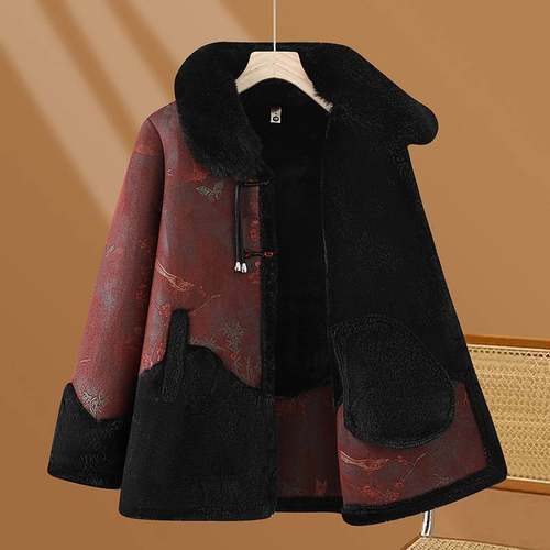 官方正品中老年人冬装外套女妈妈新中式国风上衣奶奶时尚皮毛一体 - 图0