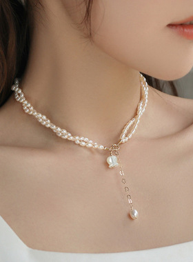 双层珍珠铃兰花choker