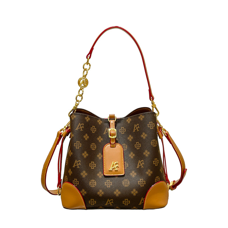 女2022新款高级感真皮老花手提包 奢奈美水桶包