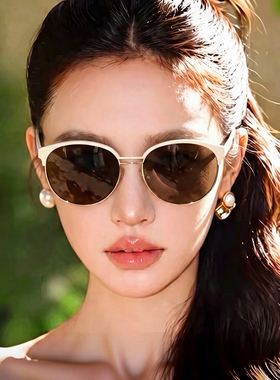白框茶色墨镜女适合方圆脸显脸小