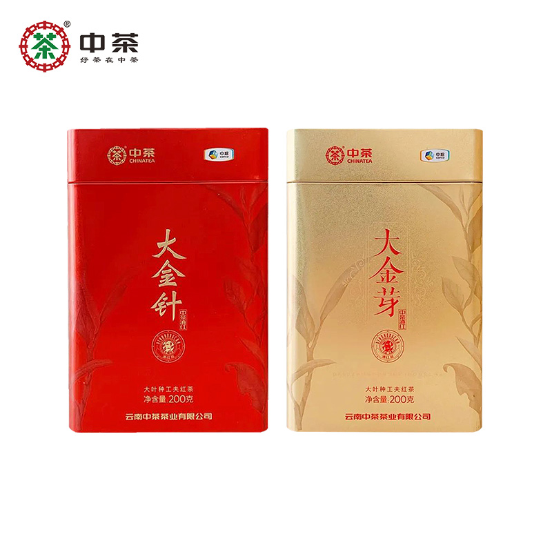 中茶红茶 云南滇红大金芽大金针 大叶种工夫红茶双罐组合200g*2 - 图0