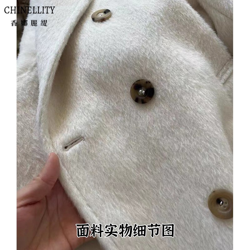 加厚羊驼绒阿尔巴卡奢品高端带里衬白色短款大衣超保暖毛呢外套女 - 图0