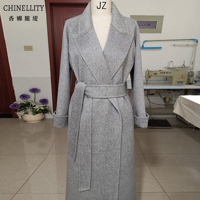 骆驼绒双面羊绒大衣加厚保暖驼色灰色长款高端毛呢外套秋冬新款女