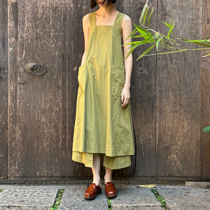 inLESS丨Toast Cotton Linen Poplin Apron 棉麻系带连衣裙女 - 图1