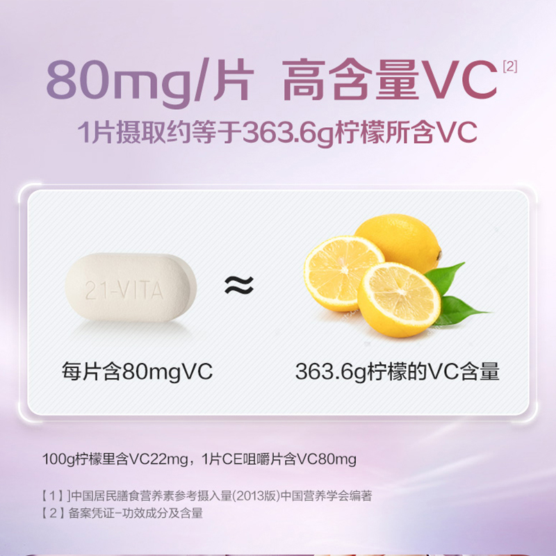 21金维他 维生素C维生素E咀嚼片40粒*2瓶礼盒 成年女性VC+VE组合 - 图2