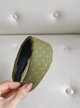 棉麻圆点宽发箍显脸小瘦韩系甜美少女学生小众潮网红可爱绿咖灰色